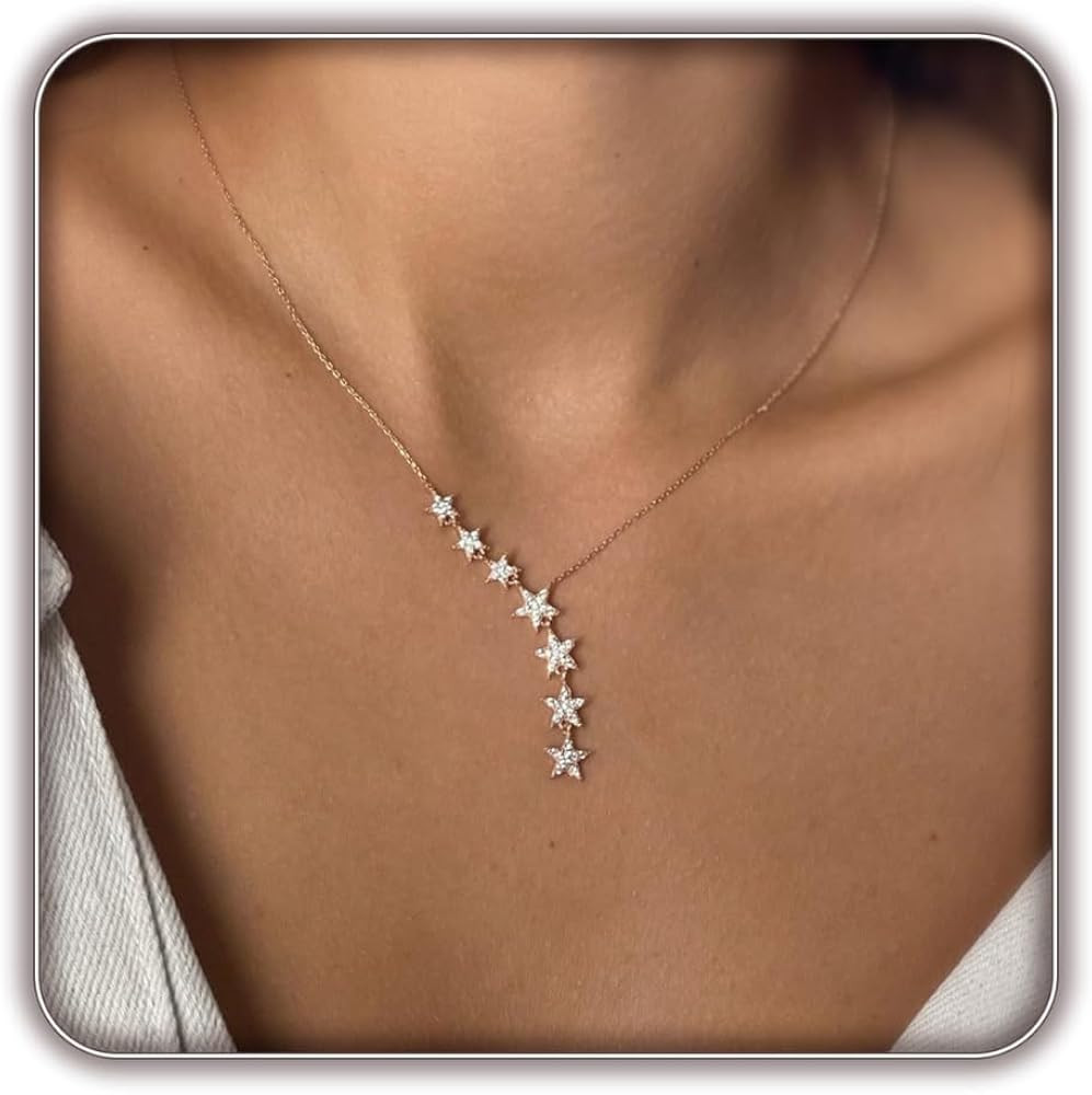 Lariat Necklace for Women, Dainty 14K Gold/Silver Plated Long Necklaces for Women Trendy Simple L... | Amazon (US)