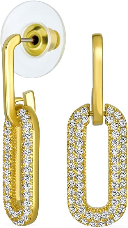 Geometric Vertical U Rectangle Inside Out Micro Pave CZ Dangling Chain Link Paperclip Earrings Of... | Amazon (US)