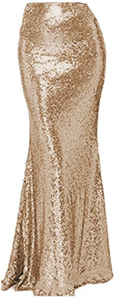 Champagne Sequin Skirts Long Mermaid Tight Slit Sexy High Waist Floor Length Maxi Skirts Glitter ... | Amazon (US)