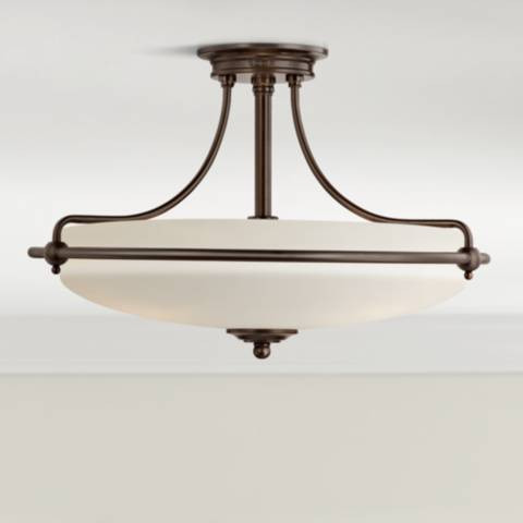 Quoizel Griffin 21" Palladian Bronze and Opal Glass Ceiling Light | Lamps Plus