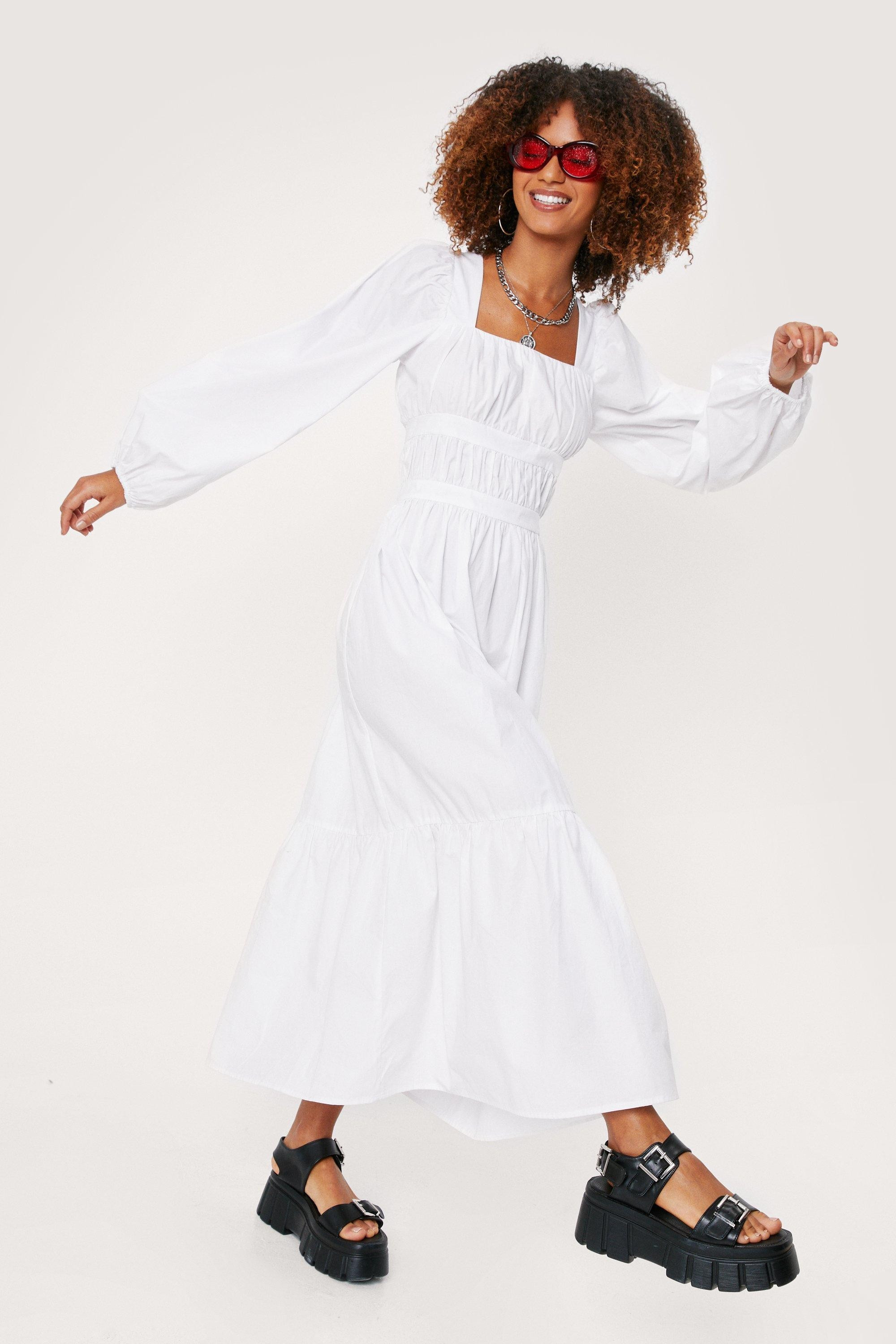 Square Neck Poplin Tiered Maxi Dress | Nasty Gal (US)