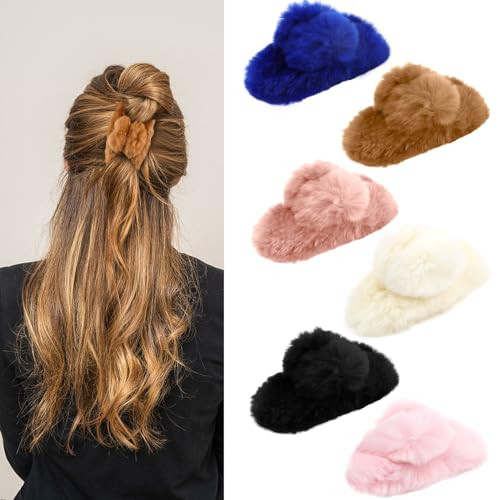 Ondder 6 Pcs Fuzzy Big Claw Hair Clips for Women - Strong Hold, Non-Slip, Fluffy Winter Hair Clips for Thick Hair and Girls | Amazon (US)