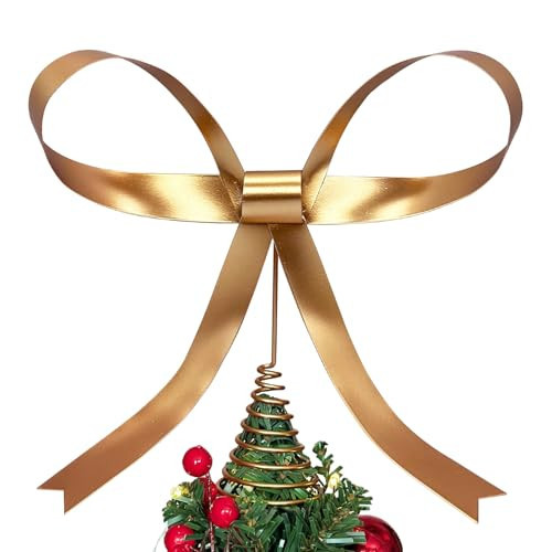 Yhthoha Large Metal Bow Christmas Tree Topper,9.4 Inch Champagne Gold Tree Topper,Champagne Gold Bow Christmas Tree Decorations for Xmas Home Decor Holiday Party Indoor Outdoor Shop Office | Amazon (US)