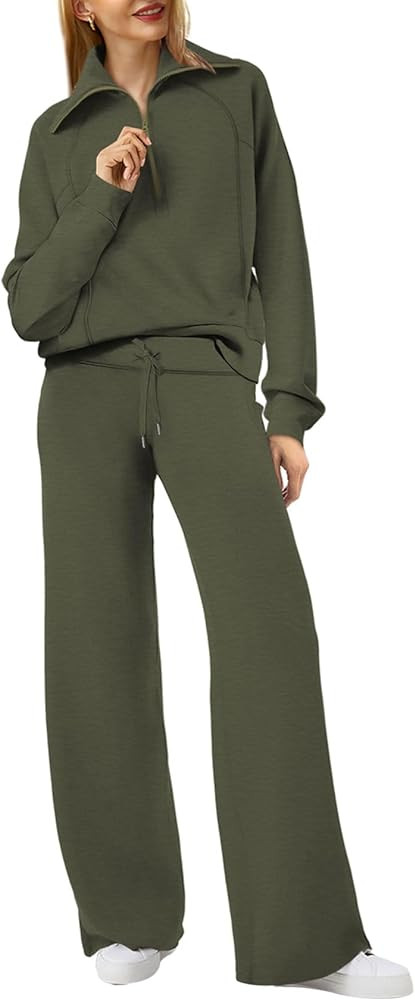 XIEERDUO Lounge Sets For Women 2 Piece Outfits Half Zip Sweatshirt And Wide Leg Sweatpant 2024 Sw... | Amazon (US)