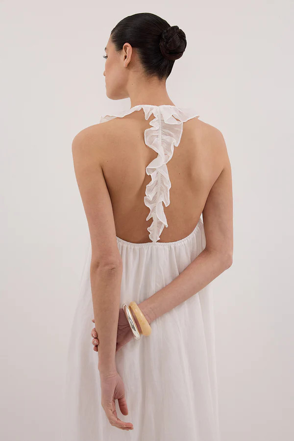 HAZEL WHITE RAMIE SLEEVELESS MIDI DRESS | DISSH