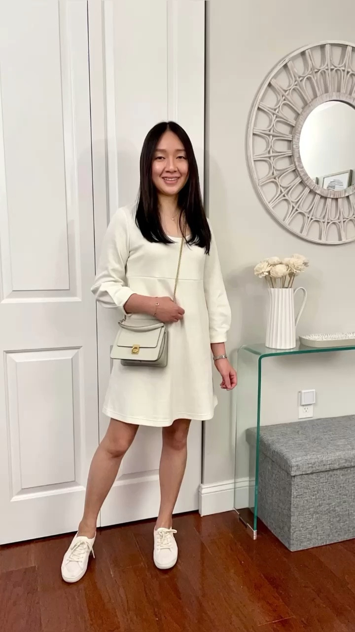 3/4 sleeve dress. Size XS is a looser fit but I like the pleated details on the sleeves. It also has functional pockets.

Polene Sept Mini bag in chalk

#LTKFind #LTKunder50 #LTKunder100