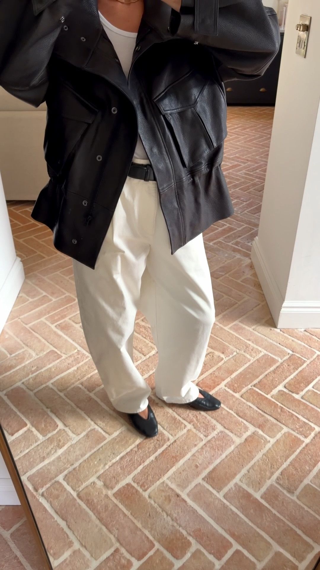 Dream leather peplum jacket 🖤 I wear an XS, comes up oversized | HM Studio | SS26 | leather jacket 

#LTKOver40 #LTKootd #LTKspring