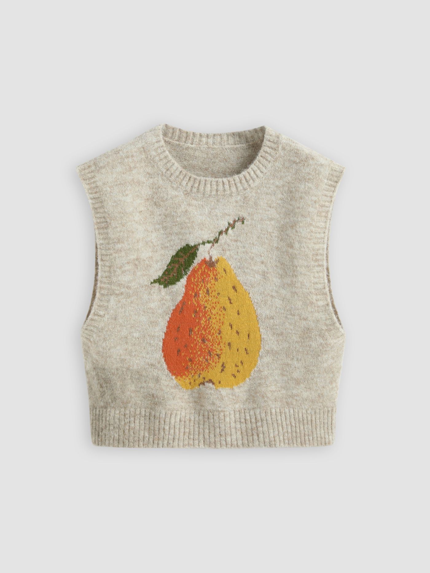 Knit Fabric Knit Wool-blend Round Neckline Pear Graphic Vest For School Daily Casual | Cider