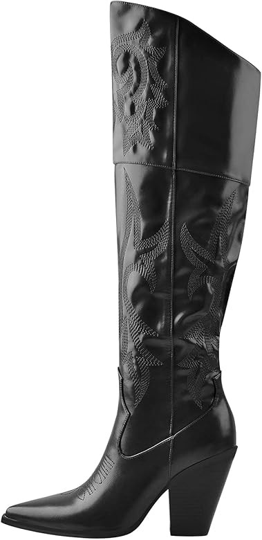 onlymaker Women's Block Heeles Over the Knee Booties Cowboy Western Boots | Amazon (US)