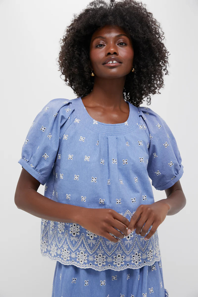 Chambray Embroidered Fontalina Blouse | Tuckernuck (US)
