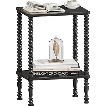 Side Table, 2-Tier Wood End Table, Vintage Bedside Nightstand with Open Storage Shelf for Living ... | Amazon (US)