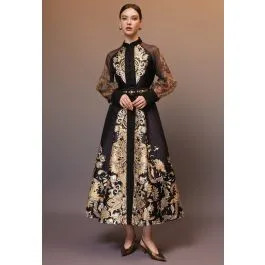 Noble Paisley Button-Up Belted Maxi Dress for Bohemian Festivals & Evening Occasions | Chicwish