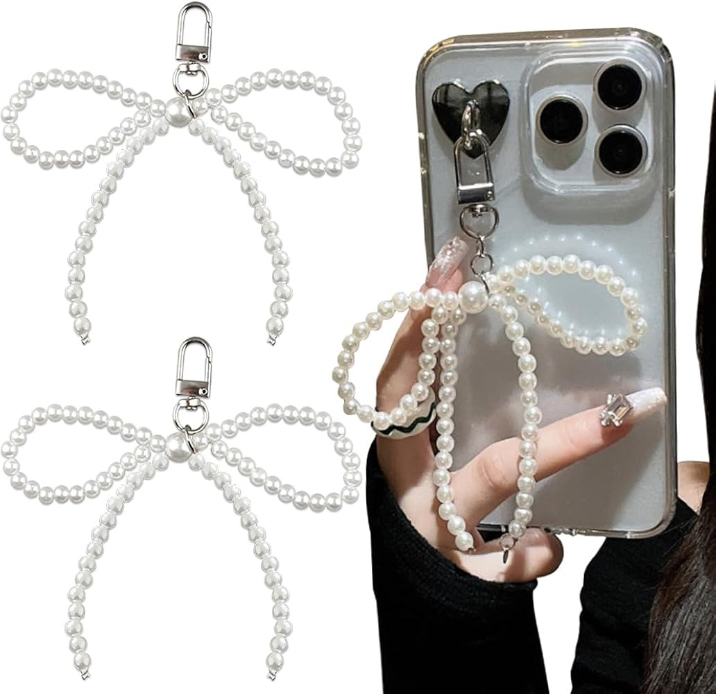 2Pcs Pearl Bow Keychain Clip,Y2K Pearl Bows Key Chain Phone Charm Sweet Bow Knot Keychains Bag Ch... | Amazon (US)