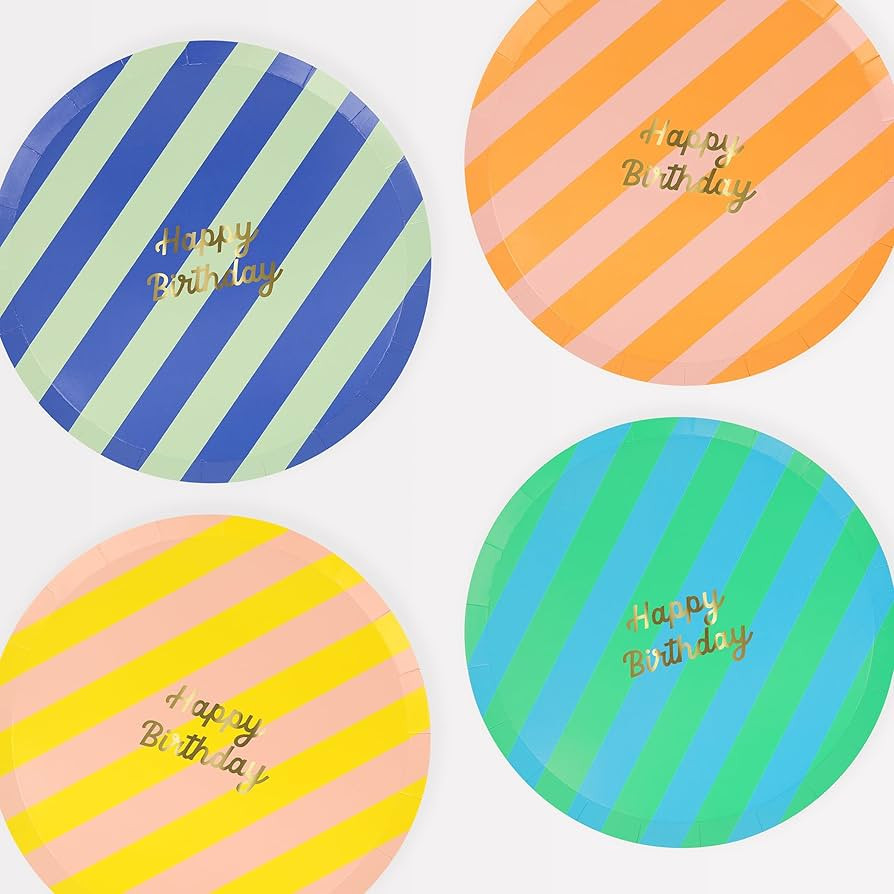 Meri Meri Stripe Happy Birthday Side Plates (Pack of 8) | Amazon (US)