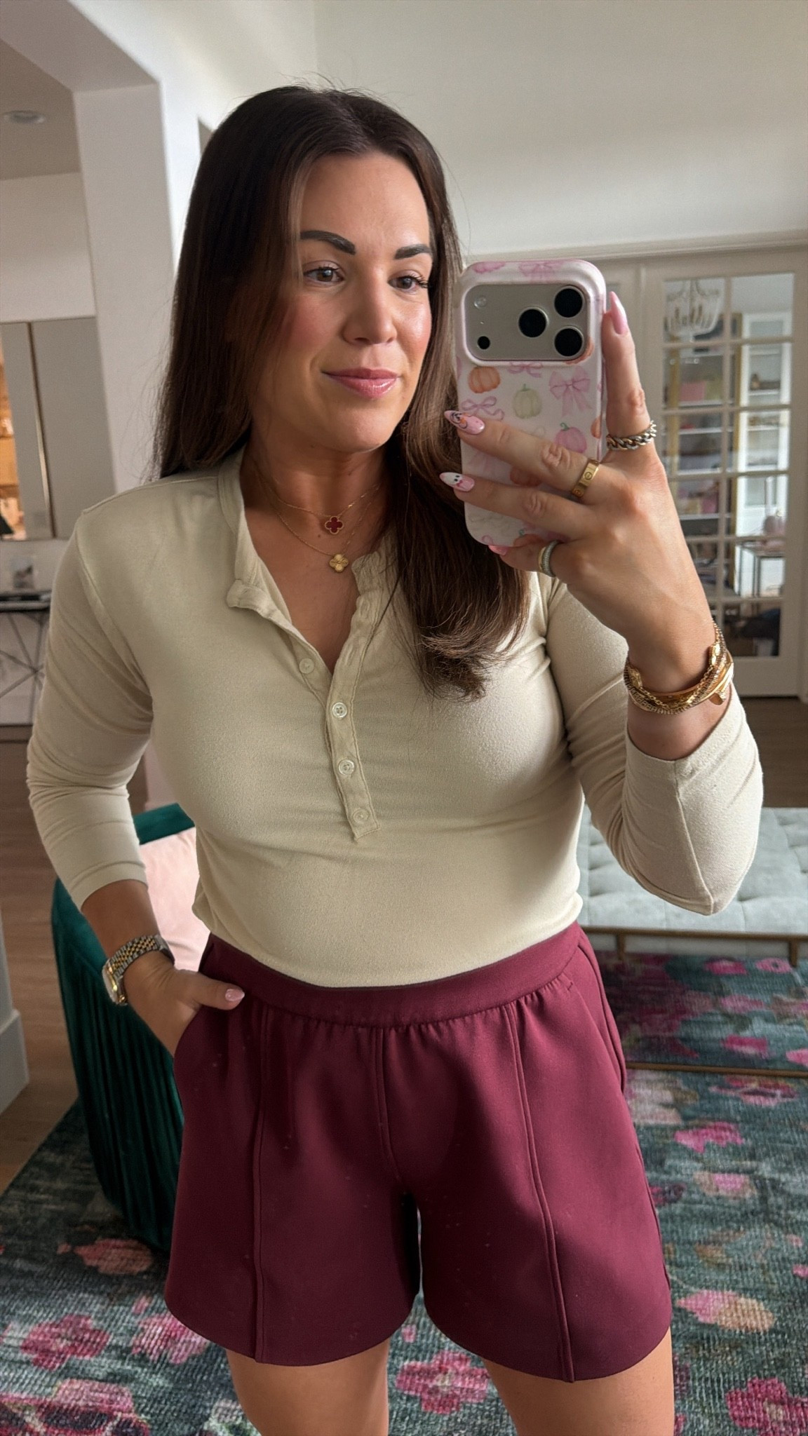 curvy midsize casual fall athleisure look! what i wore to T’s bday party at a trampoline park! in the size large in henley top and size large in shorts (waistband runs a bit small, size up if between sizes! i originally got the medium).