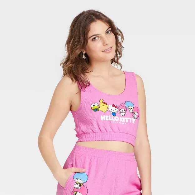 Women's Hello Kitty Graphic Cropped Tank Top - Pink | Target