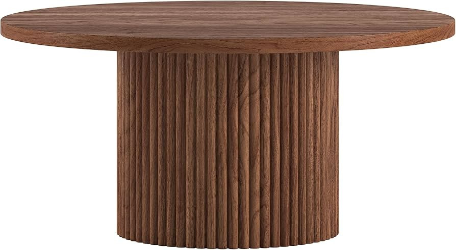 Henn&Hart 32" Fluted Round Wooden Pedestal Low-Profile Coffee Table for Living Room, Family Room,... | Amazon (US)