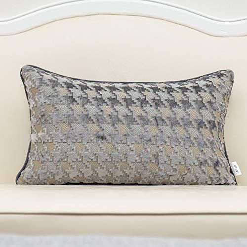 Alerfa 12 x 20 Inch Rectangle Houndstooth Plaid Striped Embroidery Cut Velvet Cushion Case Luxury... | Amazon (US)