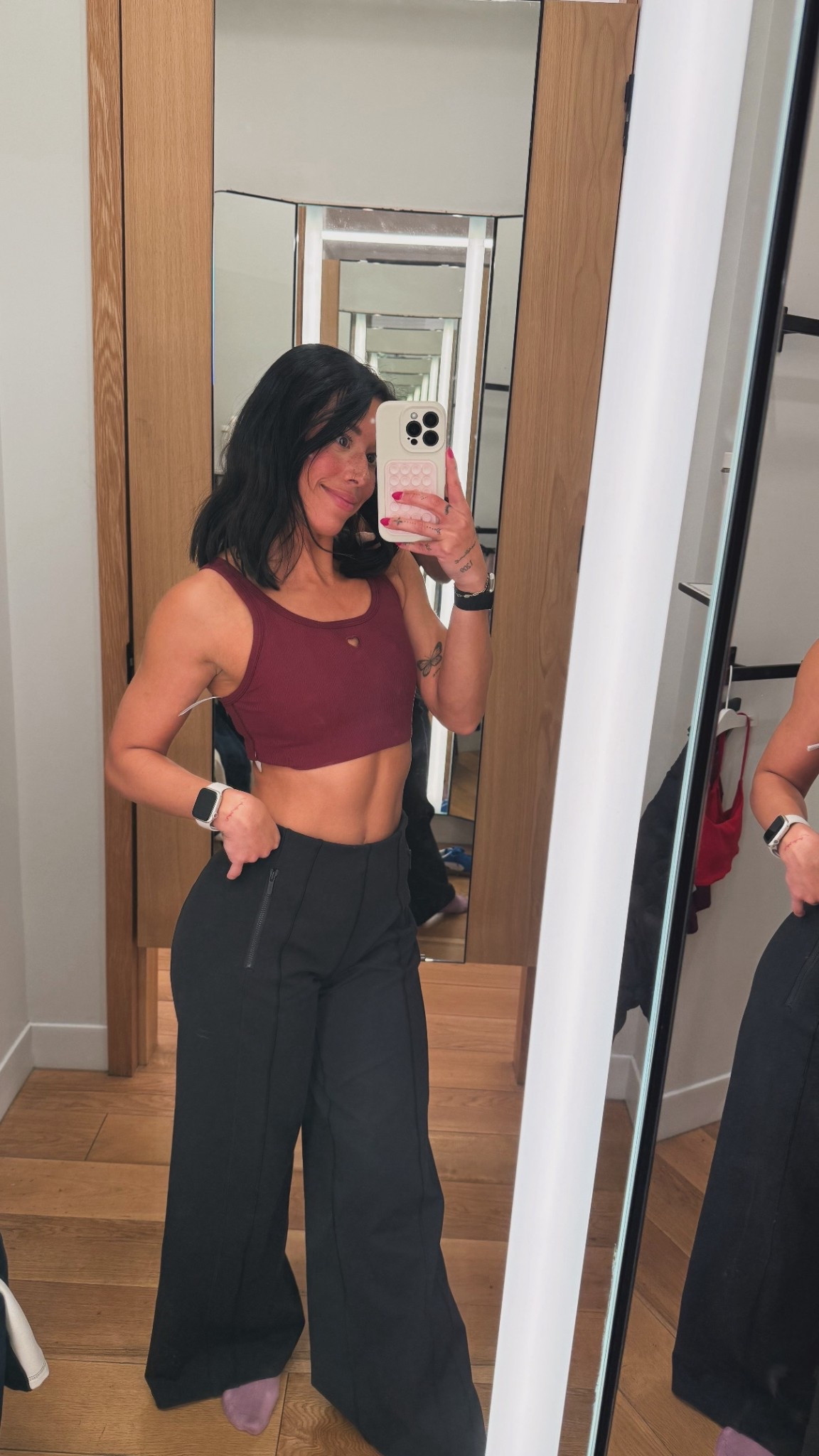 the heart collection scoopneck bra I love with the ribbed texture is so comfy. I’m obsessed with burgundy bay right now 🤍🤍 and this heart collection comes in many things!!

Define wide leg I did get hemmed and did true to size but could of went down 

#LTKActive #LTKootd