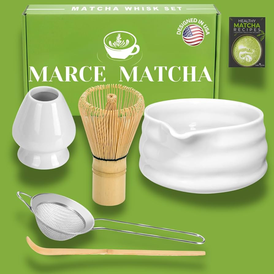Marce Matcha Whisk Set- Matcha Set includes Matcha Whisk and Bowl with Spout, Sifter, Holder and ... | Amazon (US)
