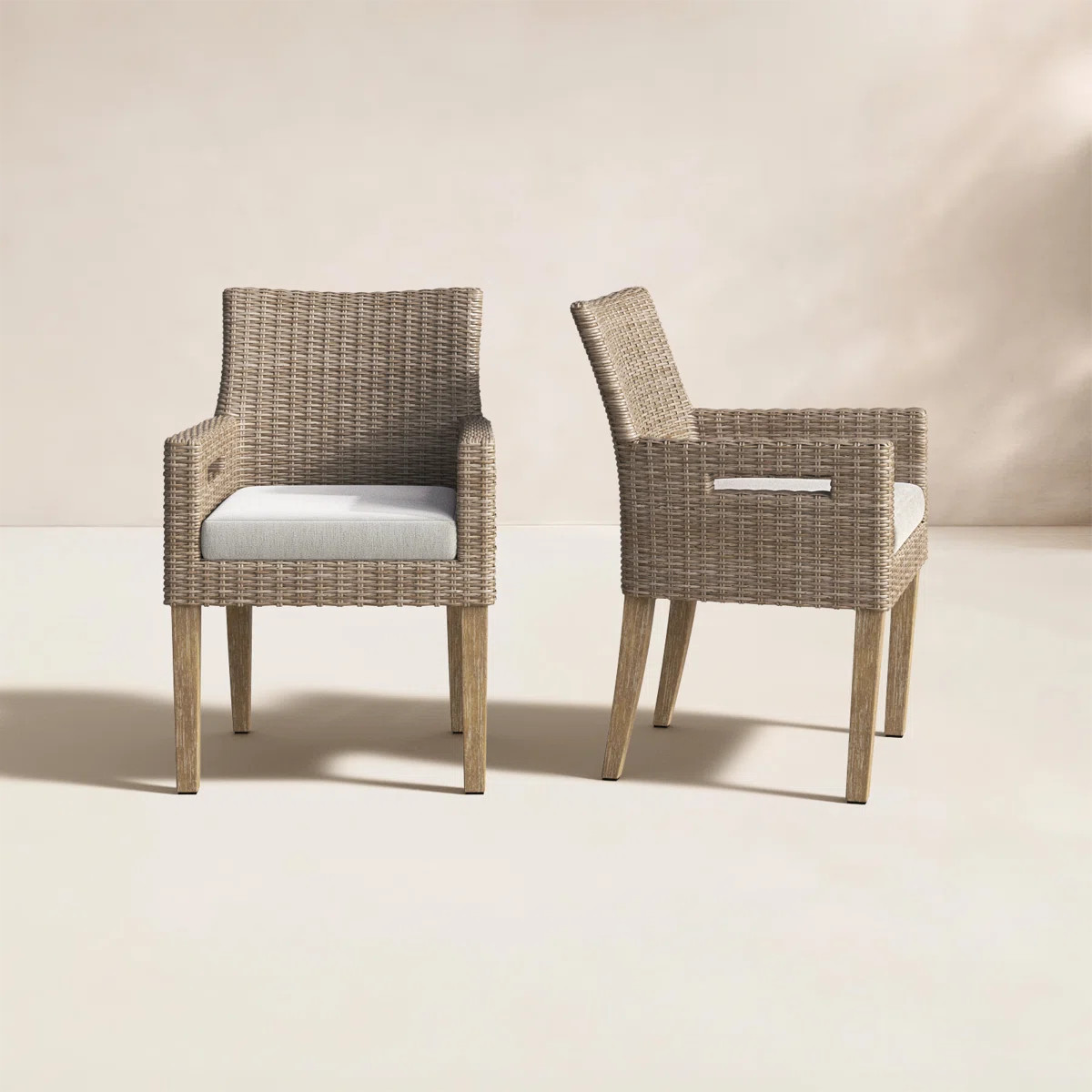 Fleur Solid Wood, HDPE and Wicker Outdoor Dining Armchairs with Cushions (Set of 2) (Set of 2) | Wayfair North America