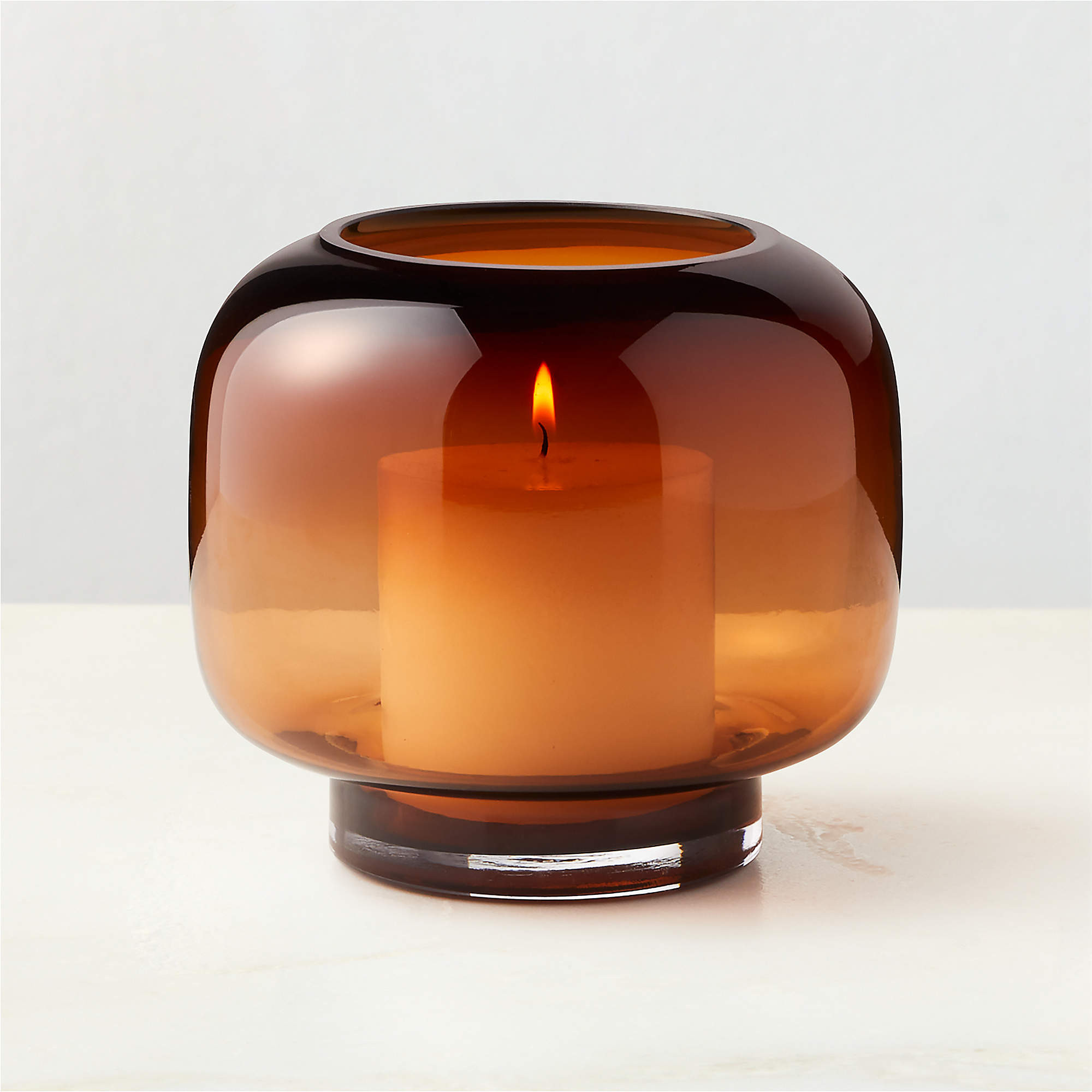 Coco Round Smoked Amber Modern Glass Hurricane Candle Holder Small + Reviews | CB2 | CB2
