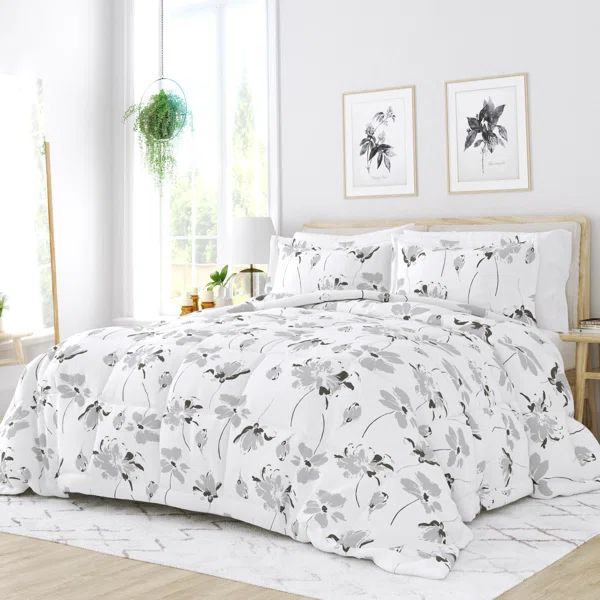 Alanis Down Alternative Magnolia Grey Patterned Comforter Set | Wayfair North America