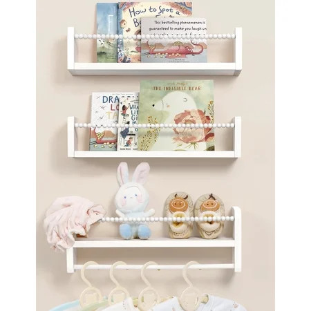SUMGAR White Floating Shelves Set of 3 16in, Wood Book Shelf for Kids Rooms Bedroom Wall Mount Nursery Floating Bookshelves Toy Storage Organizer for Nursery Decor or Wall Shelves for Kitchen | Walmart (US)