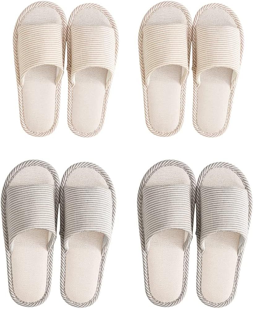 Maltose Washable House Slipper for Guests Reusable 4 Pair Non Slip Thick Bottom Breathable Linen ... | Amazon (US)