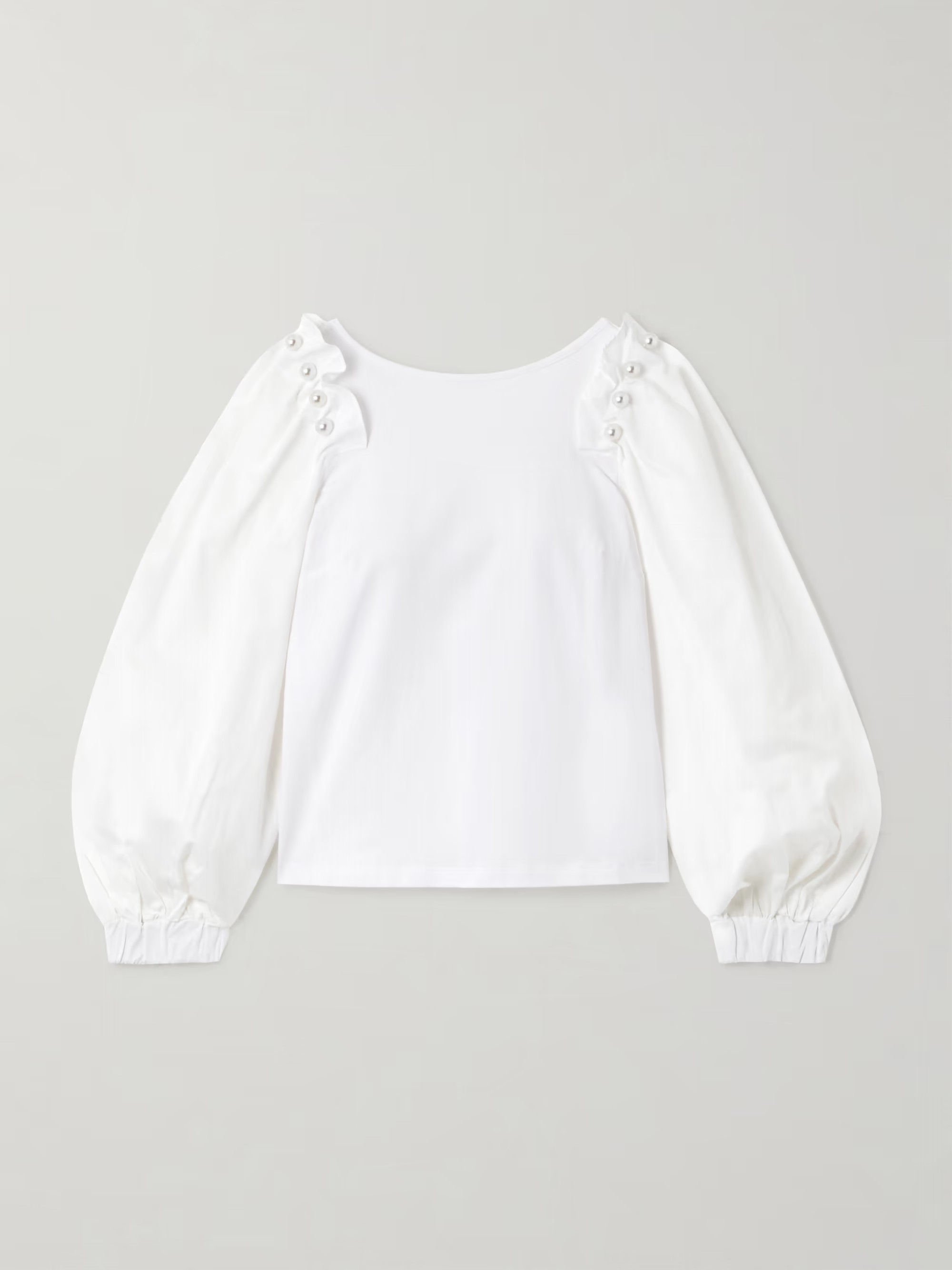 Organic cotton-blend jersey and faux pearl-embellished poplin blouse | NET-A-PORTER (US)