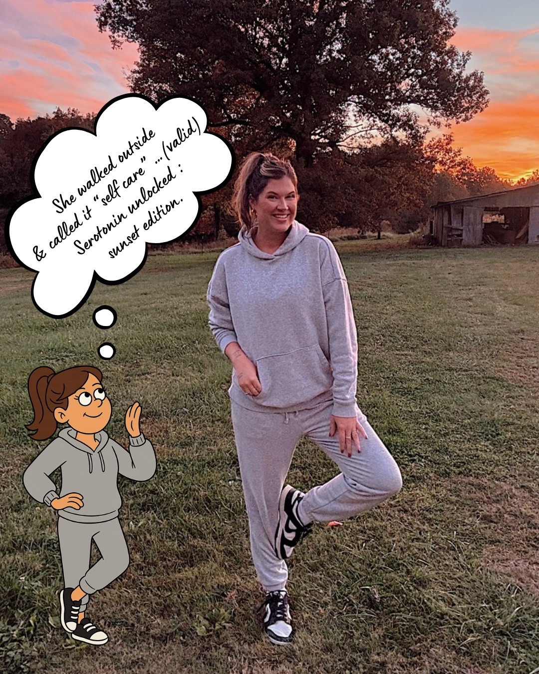 Simple sweat set but share it Lizzie McGuire style …
Don’t we all need a little cartoon narrator sometimes? Lol

This is a unisex set so I did the large top & medium bottoms.
So cozy & tall girl friendly !! 

#LTKTall #LTKFindsUnder50
