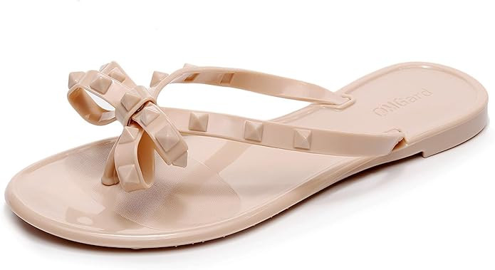 Studded Jelly Shoes for Womens Bow Flip Flops Jellies Sandals Flat Black Summer Beach Thong with ... | Amazon (US)