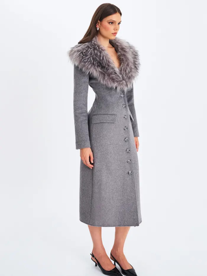 Faye Wool Blend Single-Breasted Coat with Removable Faux Fur Collar | Nordstrom