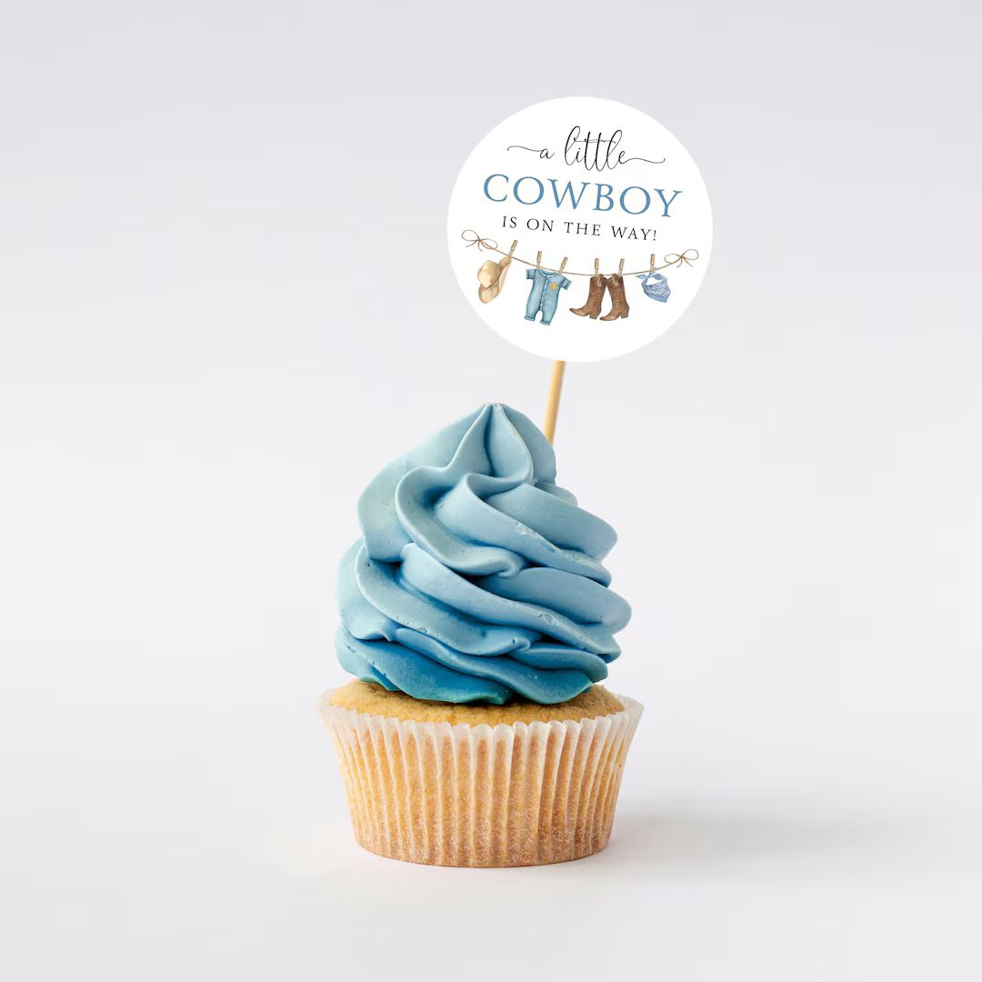 Cowboy Baby Shower Cupcake Toppers, Little Cowboy on the Way Party Decor, Printed or Instant Digi... | Etsy (US)