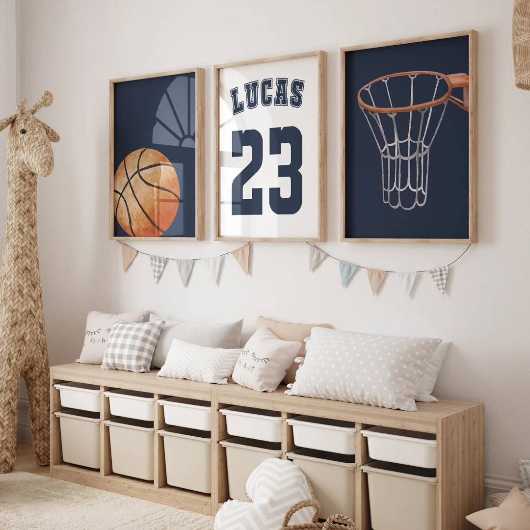 Custom Basketball Wall Art Watercolor Boy Print Set of 3 Wall Prints Personalized Name Boys Room ... | Etsy (US)