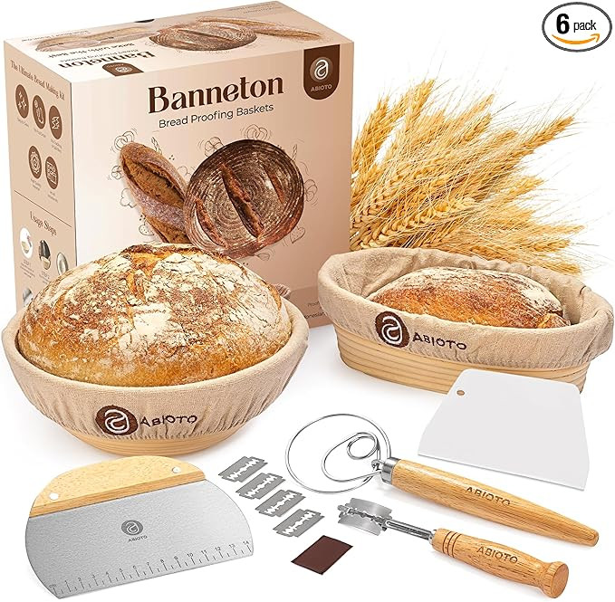 Banneton Bread Proofing Basket Set – Sourdough Bread Making Kit with Handcrafted 9″ Round & 1... | Amazon (US)