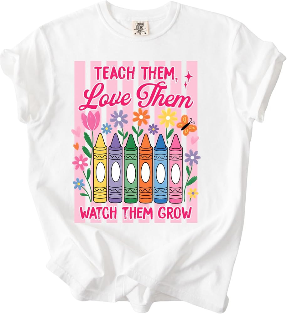 Teach Them Love Them Watch Them Grow Shirt Crayon Teacher T-Shirt Cute Elementary Teacher Appreci... | Amazon (US)