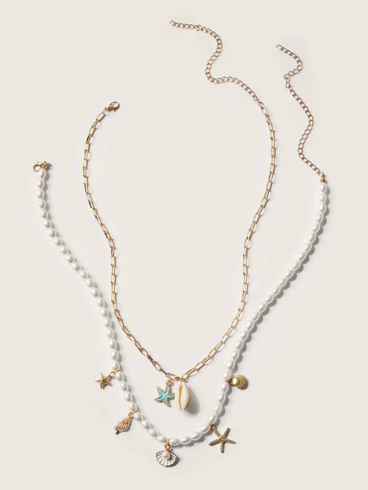 Layered Chain & Pearl Ocean Charm Necklace | Bloomchic