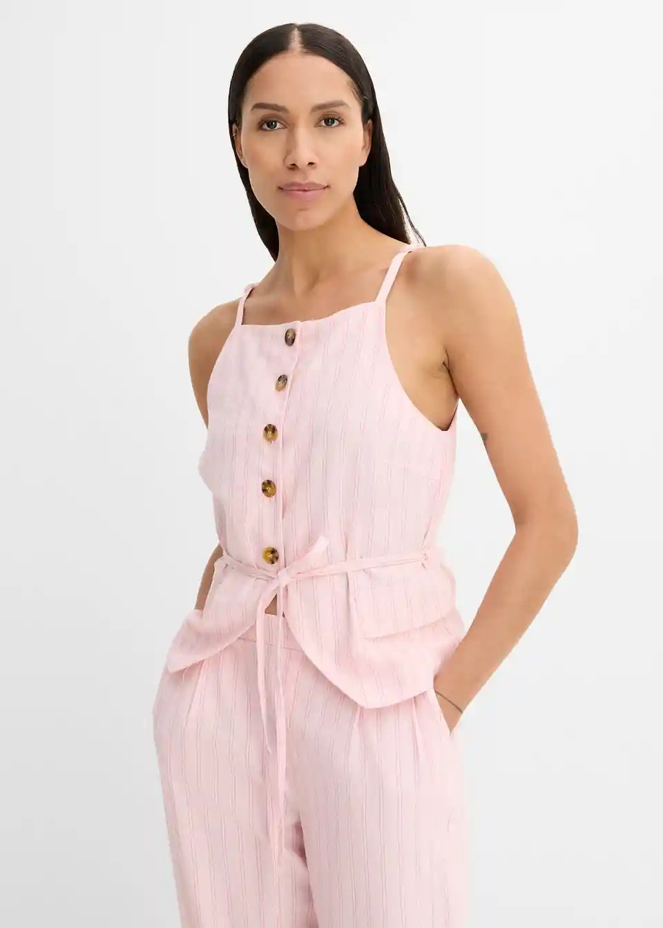 Blazerweste mit Bindedetail aus k\u00fchlendem Leinen-Mix - rosa | Bonprix DE