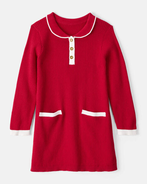 Toddler Girl Cotton Long-Sleeve Occasion Dress - Red | Carter's Inc