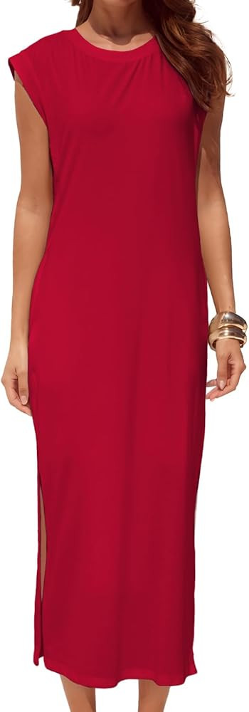 YUNDAI Women’s Sleeveless Maxi Dress Side Slit Casual Long Dress with Pockets | Amazon (US)