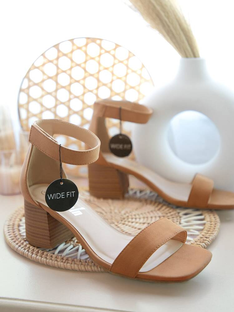 Wide Fit Vegan Leather Ankle Strap Heels | SHEIN
