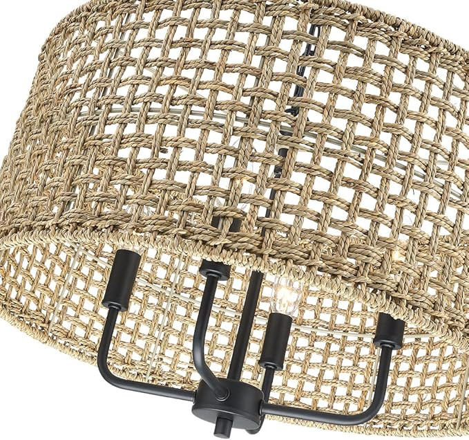 LAMPRESSION 4-Light Rattan Wicker Drum Chandeliers for Dining Room, 20" Hand Woven Bohemian Penda... | Amazon (US)