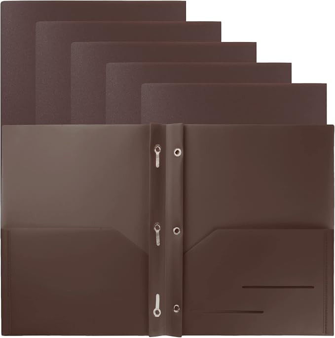 Youngever 6 Pack Heavy Duty Plastic Two Pocket Folders with 3 Prongs, Metal Prongs Fastener, Heav... | Amazon (US)