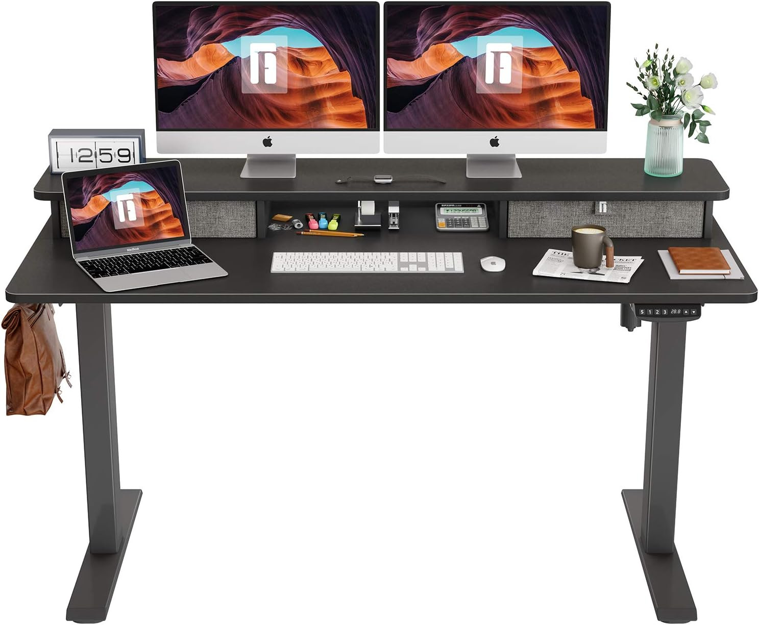 FEZIBO Height Adjustable Electric Standing Desk with Double Drawer, 55 x 24 Inch Stand Up Table w... | Amazon (US)