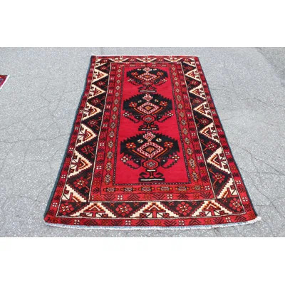 One-of-a-Kind Hand-Knotted 1950s 3'9" x 6'3" Wool Area Rug in Red/Beige/Black | Wayfair North America