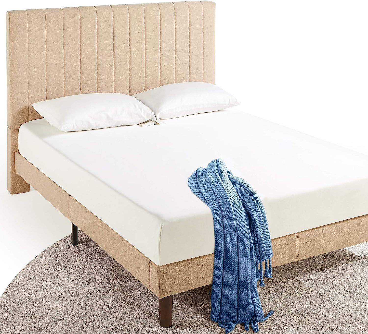 ZINUS Debi Upholstered Platform Bed Frame / Mattress Foundation / Wood Slat Support / No Box Spri... | Amazon (US)
