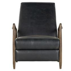 Olena Mid Century Modern Black Upholstered Leather Brown Wood Frame Recliner Arm Chair | Kathy Kuo Home