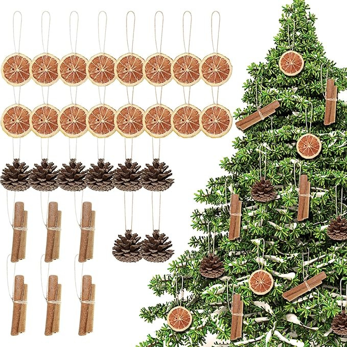 Liliful 30 Pcs Christmas Tree Decorations Natural Pine Cones Rustic Ornaments Bulk Dried Orange S... | Amazon (US)