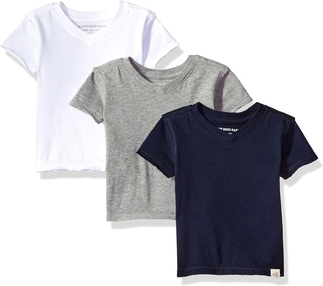 Burt's Bees Baby Baby Boys' T-Shirts, Set of 3 Organic Short Long Sleeve V-Neck Tees | Amazon (US)